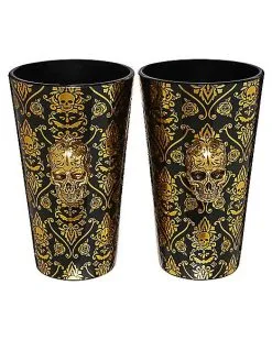 Spirit Halloween Gothic Noir Skull Glass Set 2 Pack - 16 Oz.